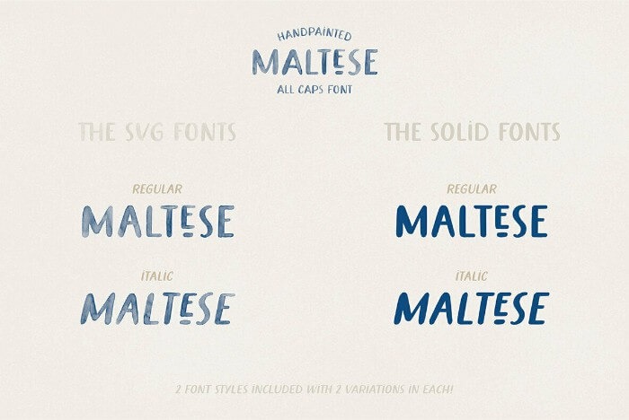 Maltese Watercolor textured font for elegant summer designs