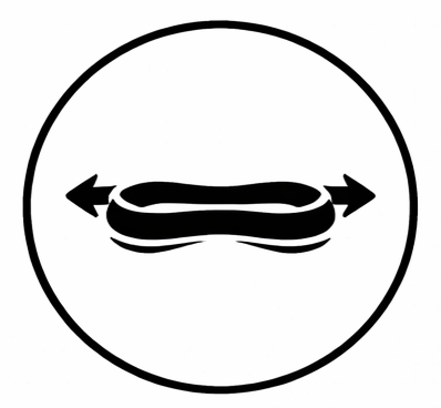 Musta venytyskuvake valkoisella taustalla, jossa on ympyrä.