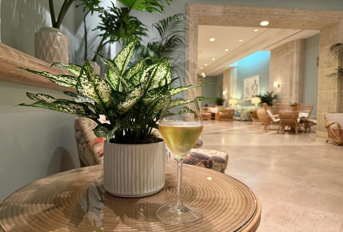 Glass of champagne served on arrival at Four Seasons Resort Palm Beach