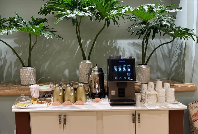 Coffee cart at Four Seasons Resort Palm Beach for early risers with complimentary self-service coffee, tea and pastries
