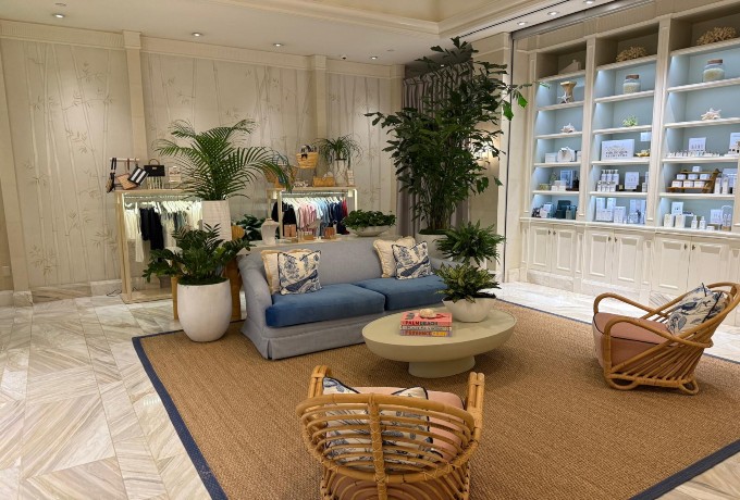 Spa foyer at Four Seasons Resort Palm Beach displaying luxury skincare products for sale