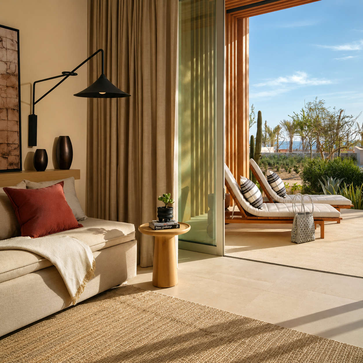 Ocean view suite terrace at a Hyatt Privé luxury resort with indoor-outdoor living space