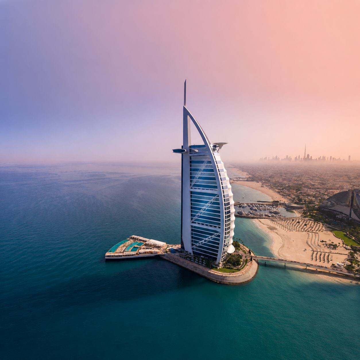 Burj Al Arab Jumeirah on the Dubai coastline, featured on the Jumeirah Passport to Luxury benefits page.