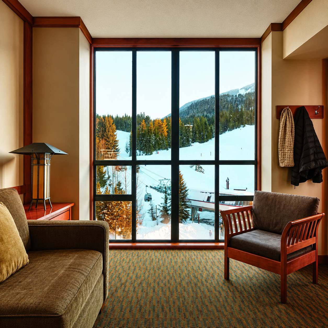Pan Pacific Whistler suite with snowy mountain view bookable with Pan Pacific Reserve benefits through Clements Travel