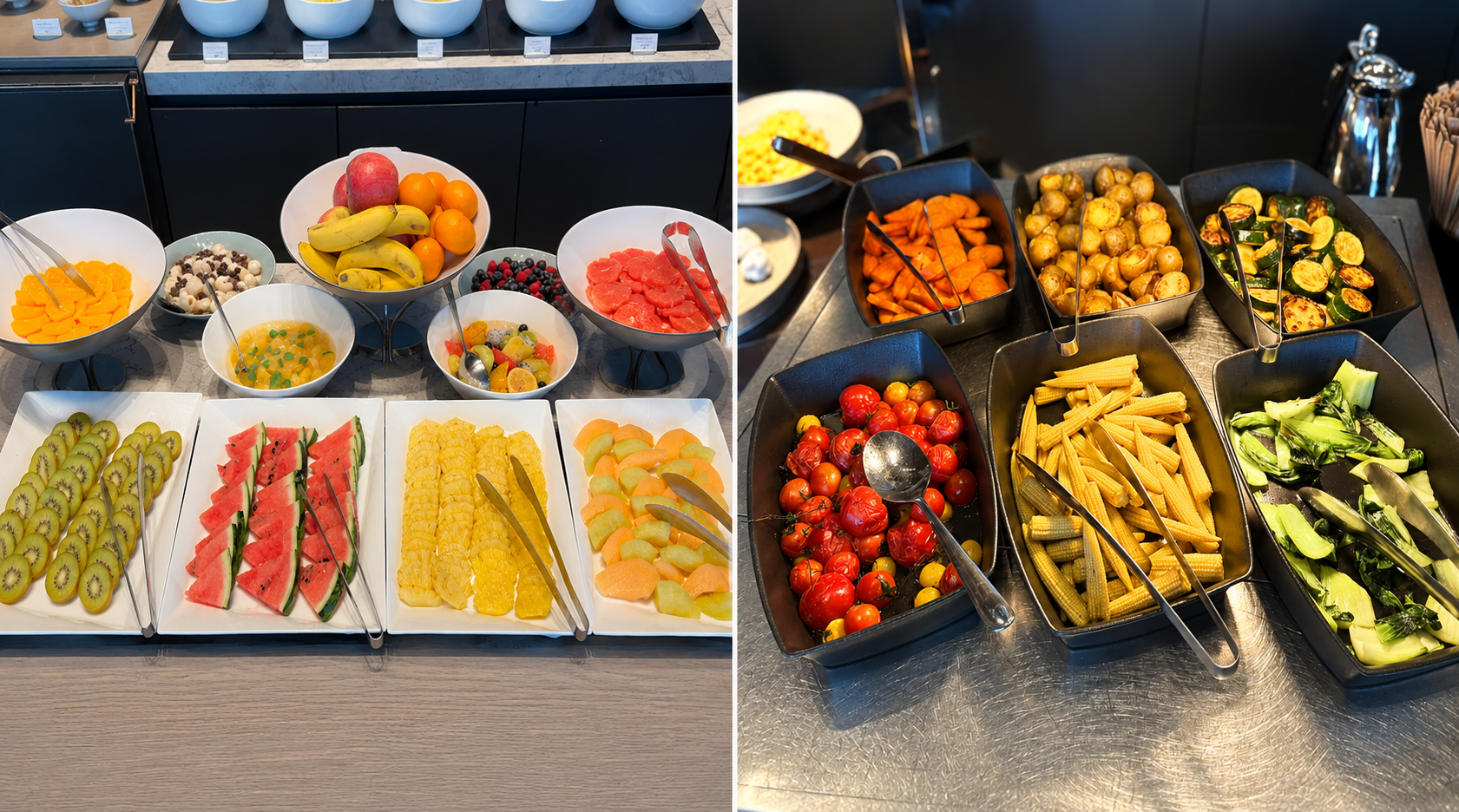 Breakfast buffet fruit and vegetable selection at Pigneto