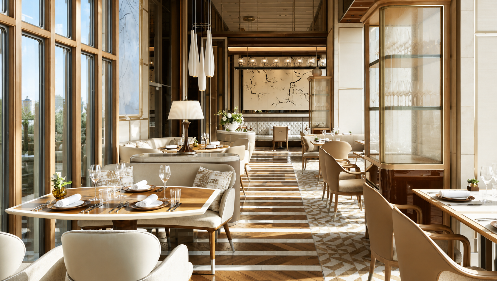 Main dining room at est restaurant in Four Seasons Hotel Tokyo at Otemachi.