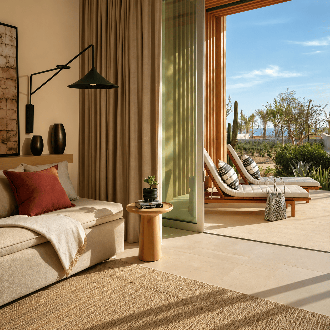 Ocean view suite terrace at a Hyatt Privé luxury resort with indoor-outdoor living space