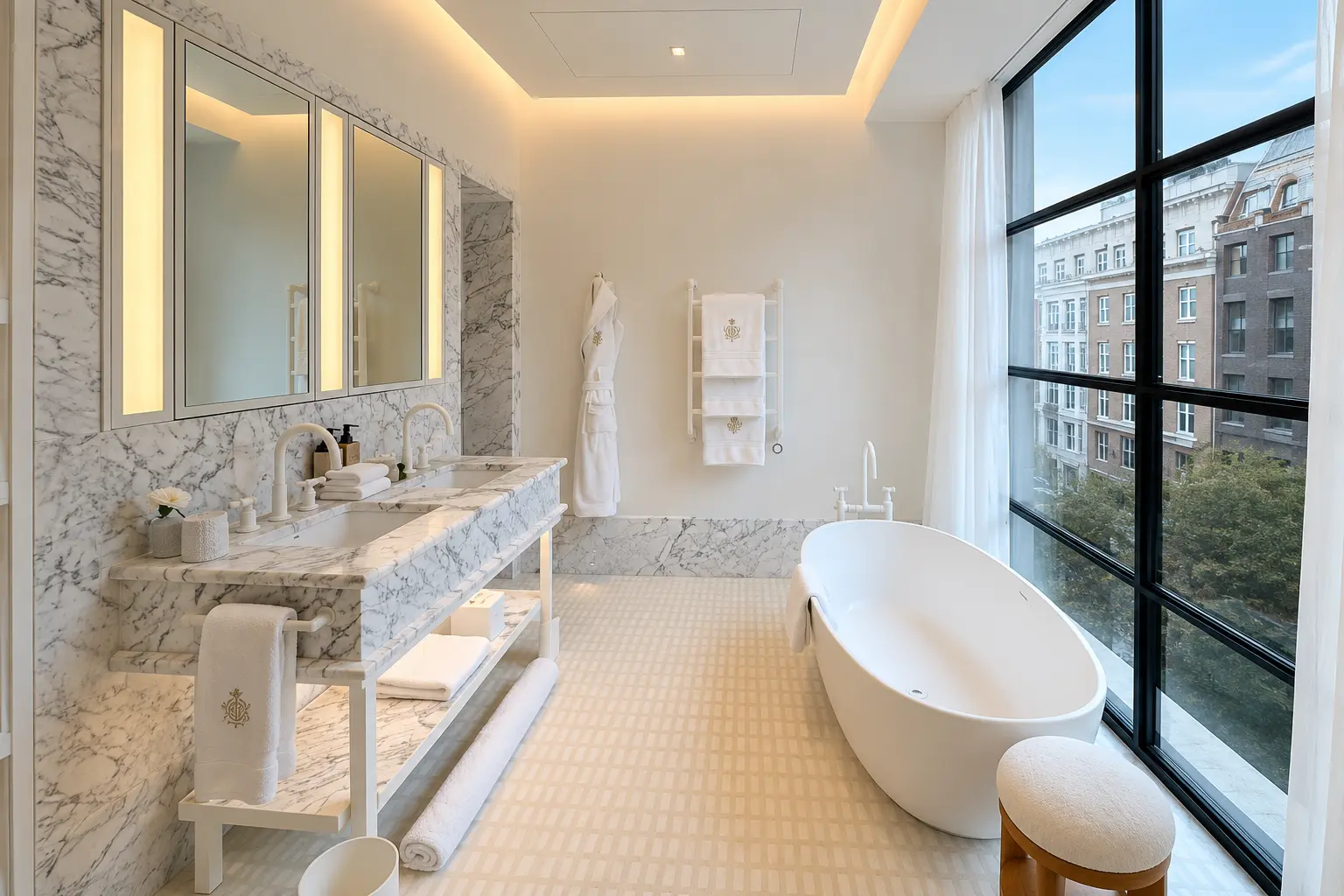 Luxury marble bathroom at a Maybourne hotel in London