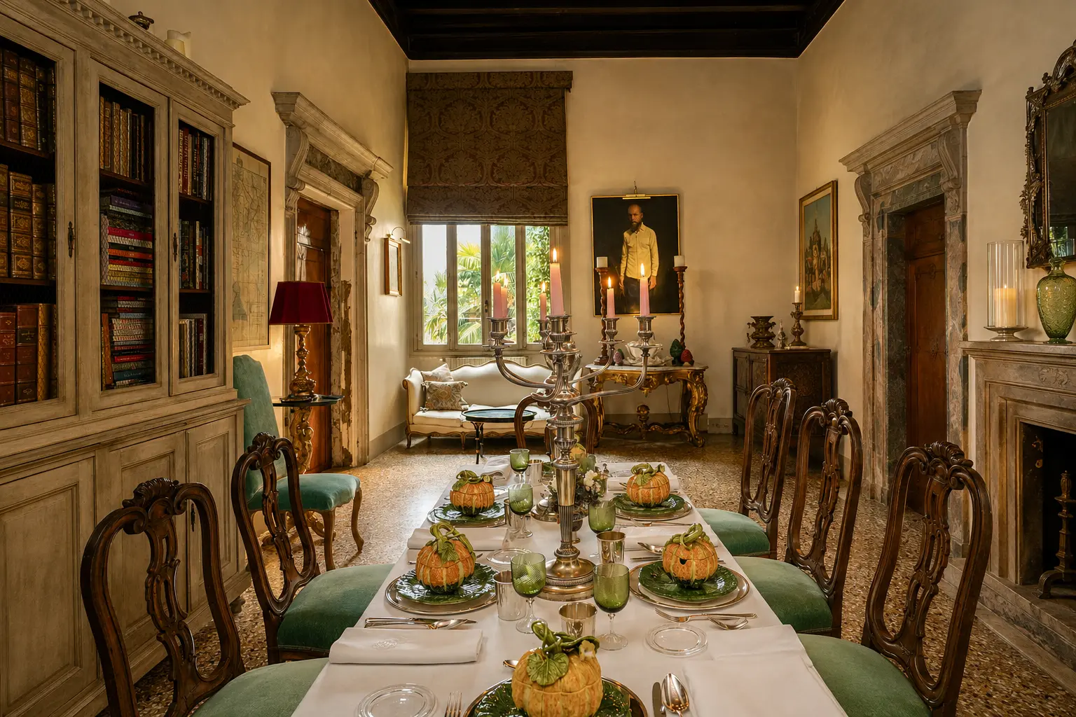 Private dining table inside Palazzo Duodo for the Venetian Doyenne experience offered by Four Seasons Hotel Danieli.