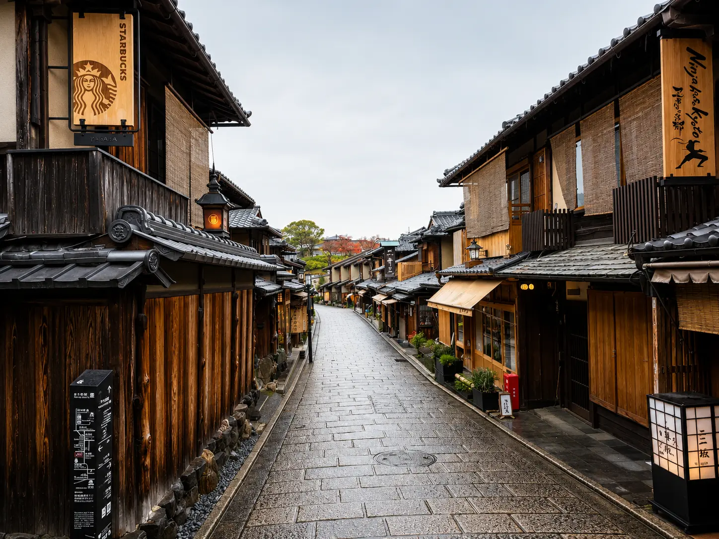 Quiet Ninenzaka street in Kyoto early in the morning before the crowds, steps from Park Hyatt Kyoto