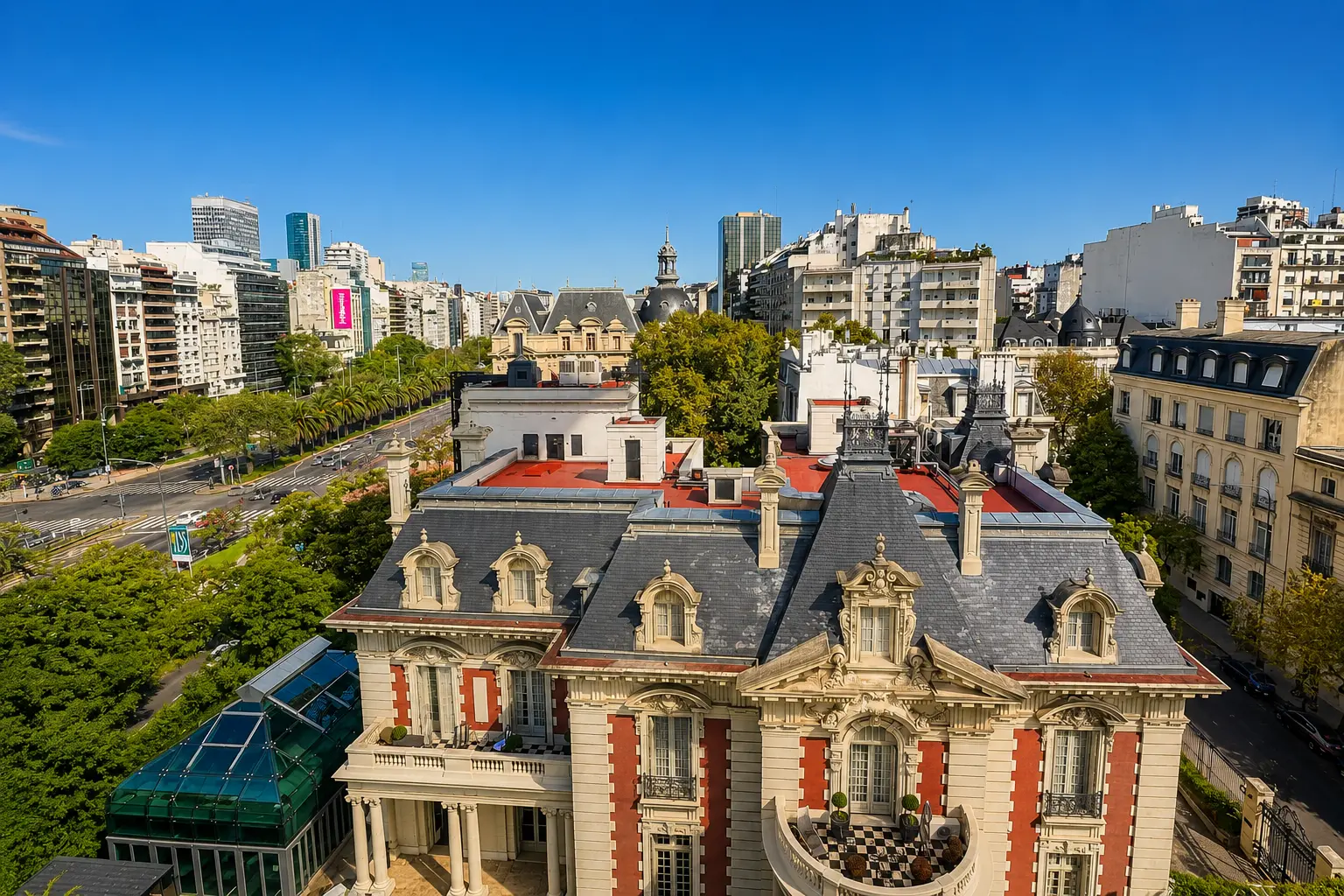 View from Four Seasons Hotel Buenos Aires overlooking La Mansión and the Recoleta skyline.