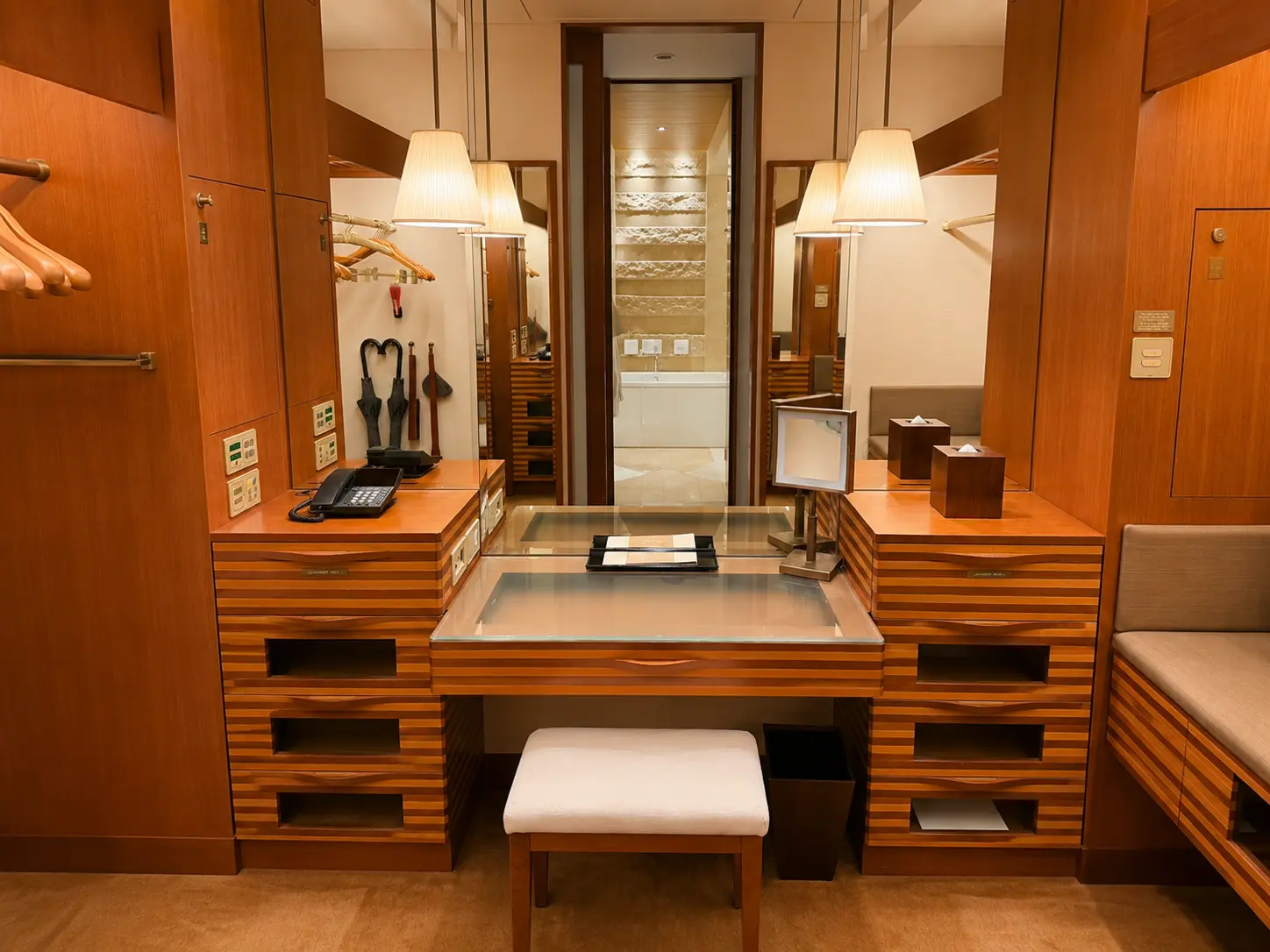 Large dressing room and wardrobe in a Premier Room at The Peninsula Tokyo