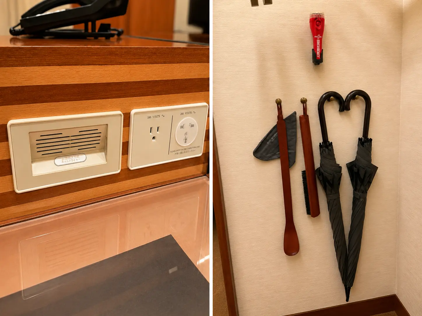 Nail dryer, umbrellas and wardrobe amenities at The Peninsula Tokyo