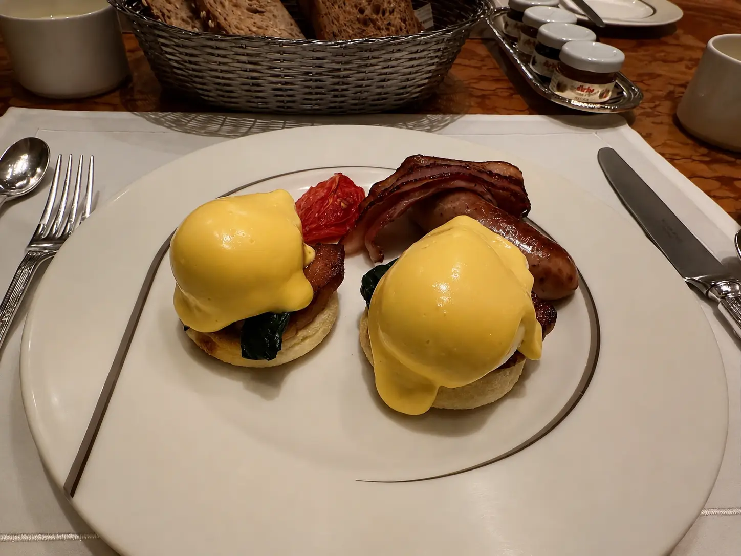 Eggs Benedict breakfast at The Peninsula, included for two guests with PenClub benefits