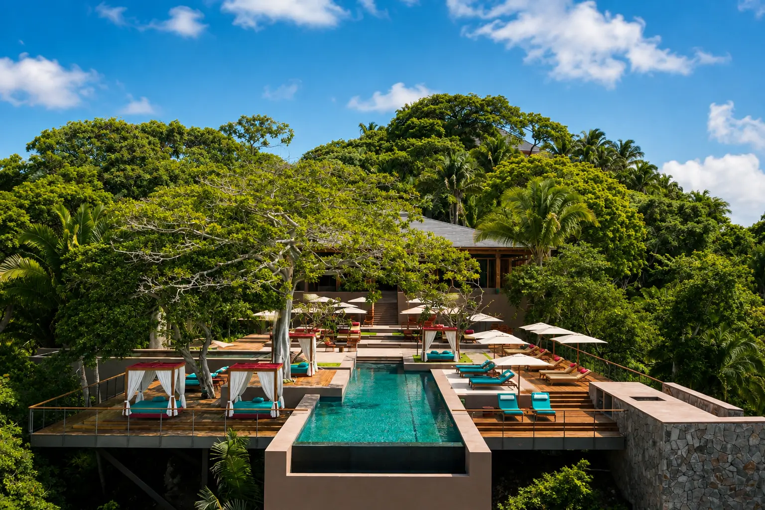 Infinity pool and Alma restaurant at One&Only Mandarina in Riviera Nayarit, Mexico