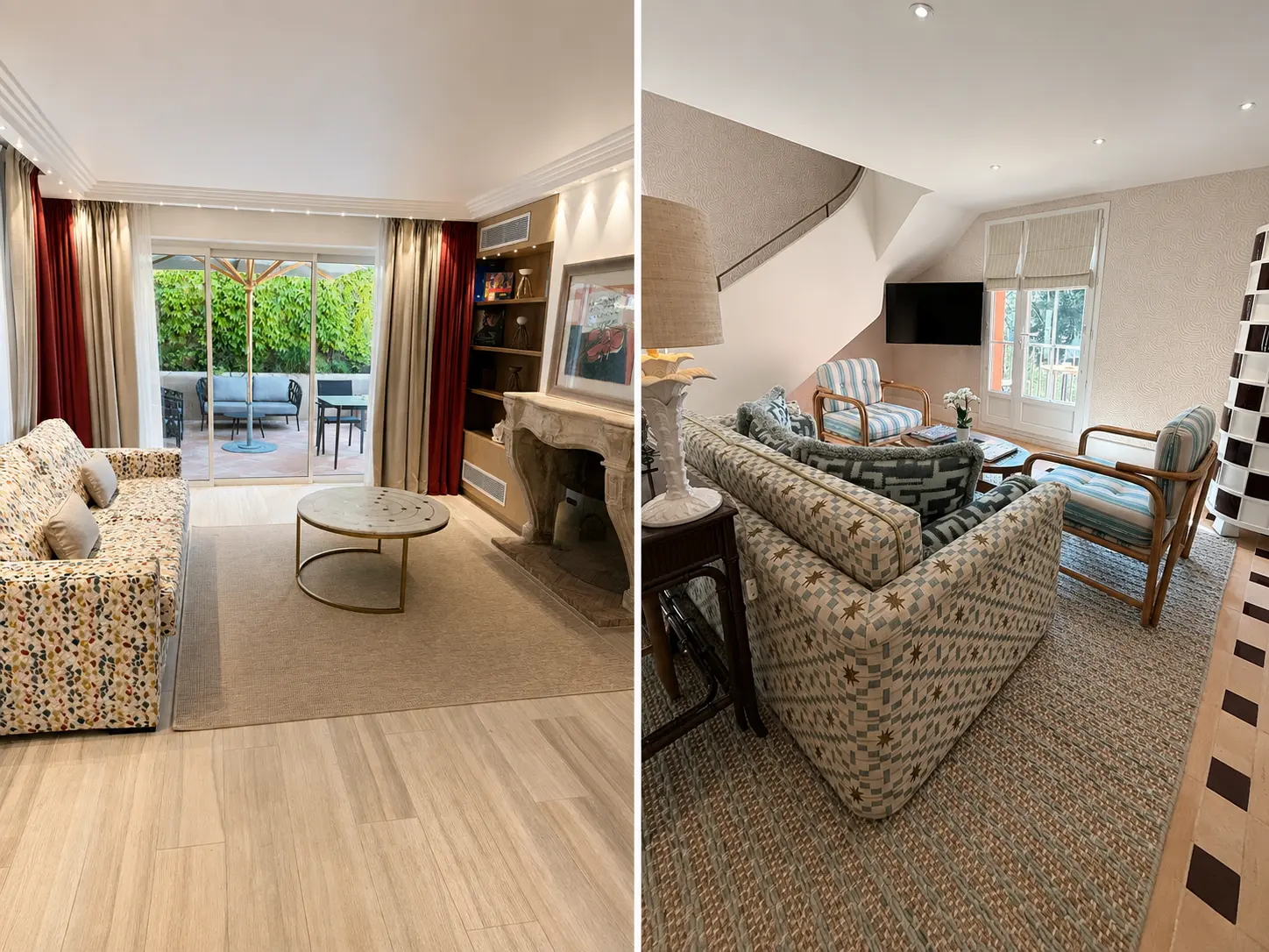 Individually designed suites at Byblos Saint-Tropez showing different layouts and interiors