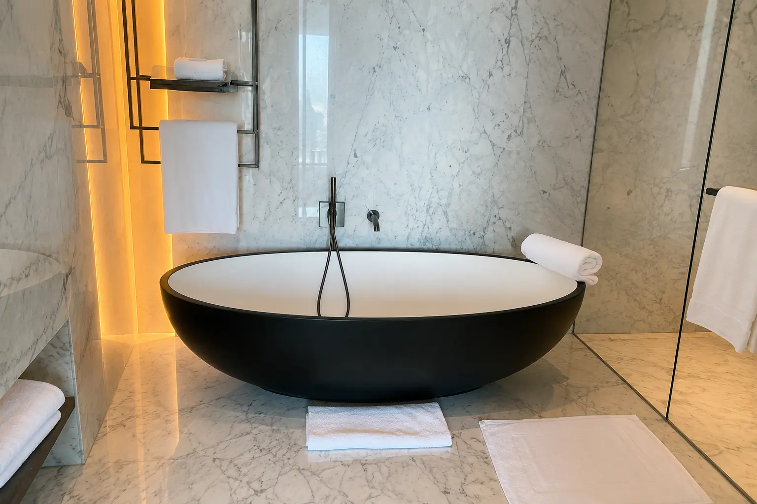 Luxury Marriott hotel bathroom for Marriott STARS upgrade booking with Clements Travel