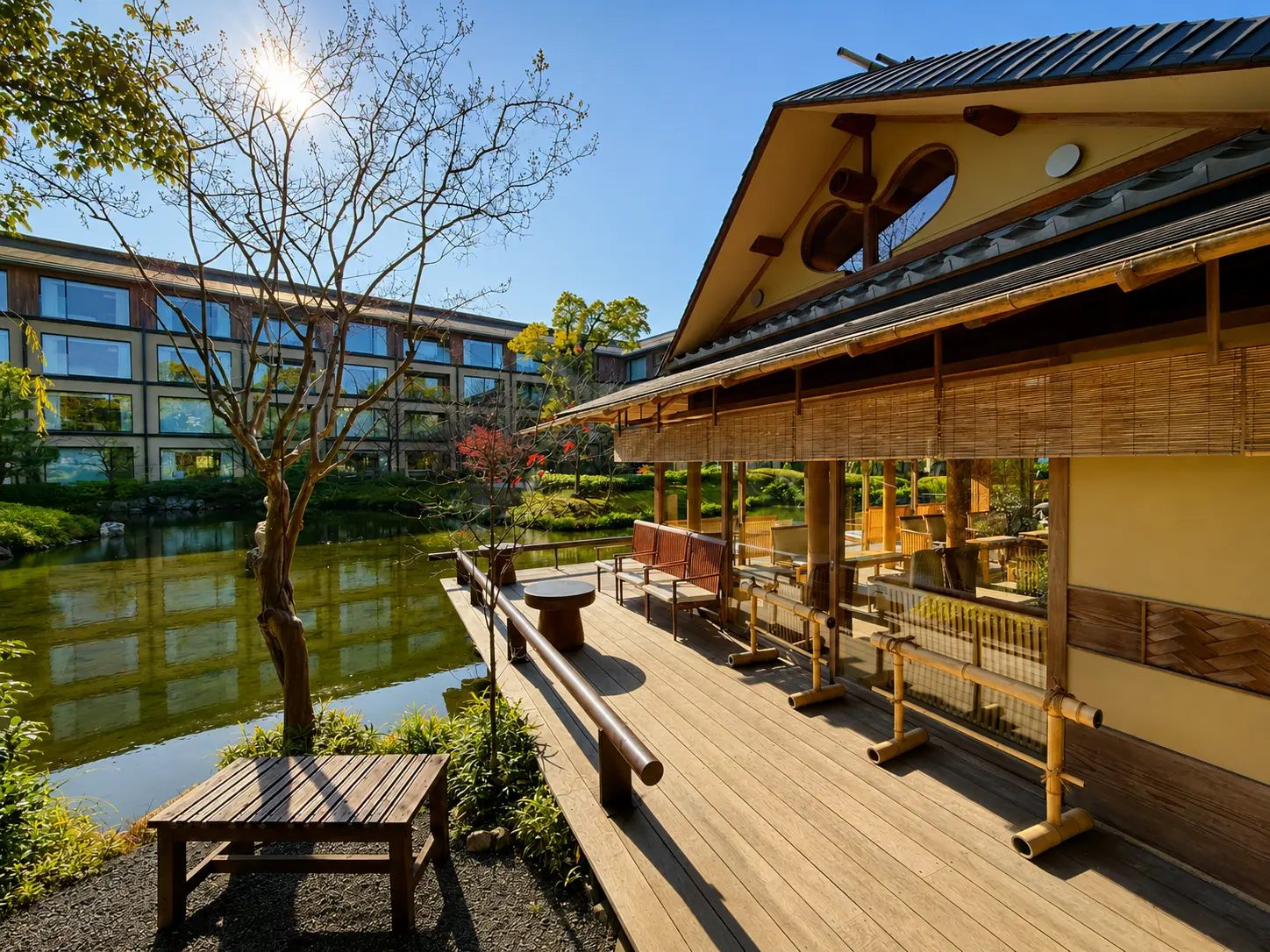 FUJU Tea House beside the Shakusui-en pond garden at Four Seasons Hotel Kyoto.