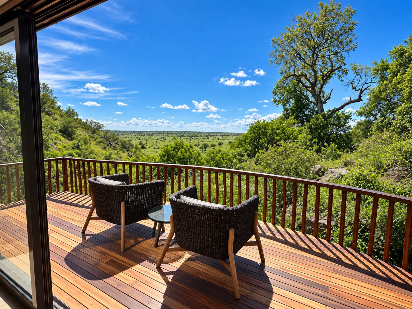 Private terrace overlooking the Serengeti from a One-Bedroom Villa at Four Seasons Safari Lodge Serengeti in Tanzania.