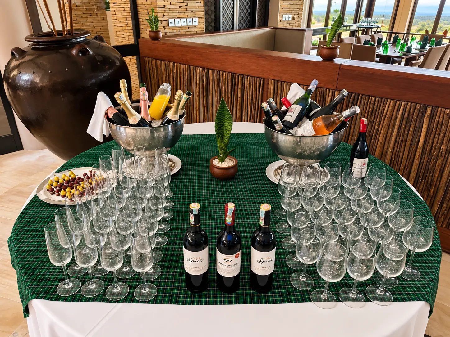 Wine and Champagne selection at Four Seasons Safari Lodge Serengeti in Tanzania.