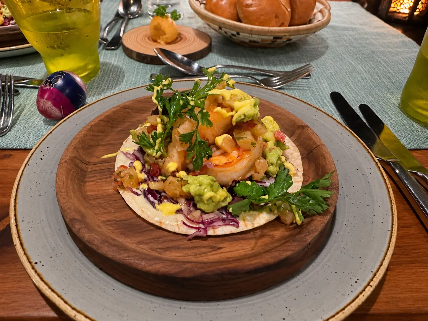 Seafood tacos served for dinner at Four Seasons Safari Lodge Serengeti in Tanzania.