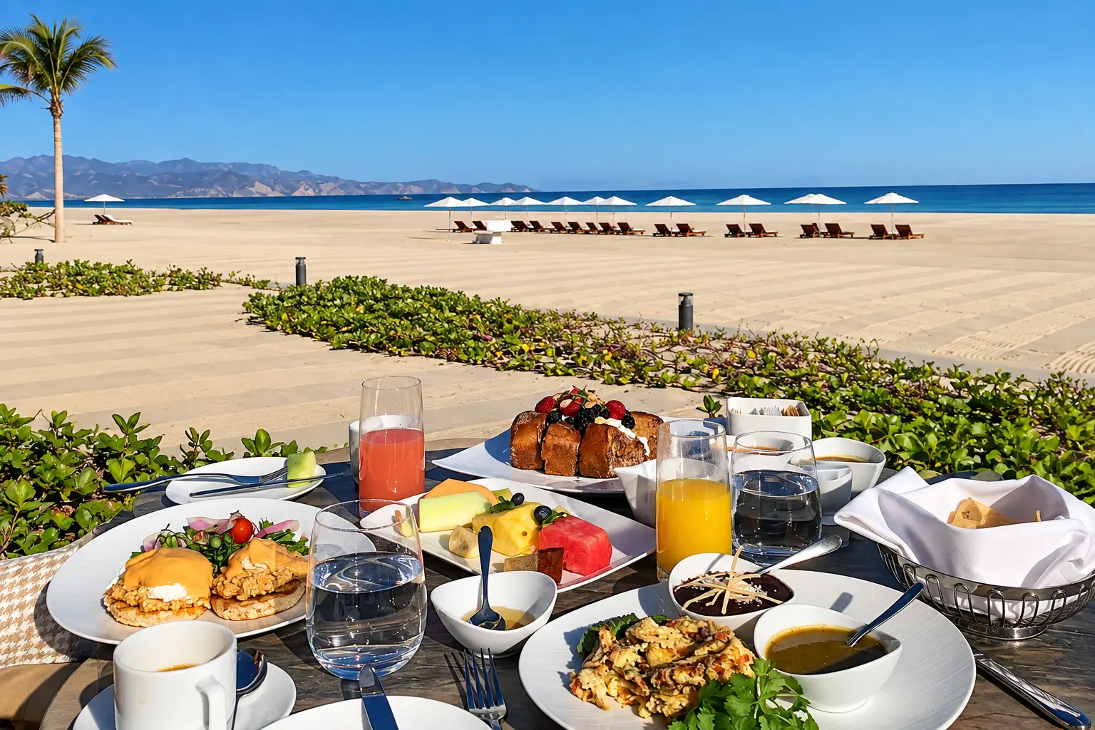 Complimentary Four Seasons Preferred Partner breakfast served overlooking the beach and Pacific Ocean