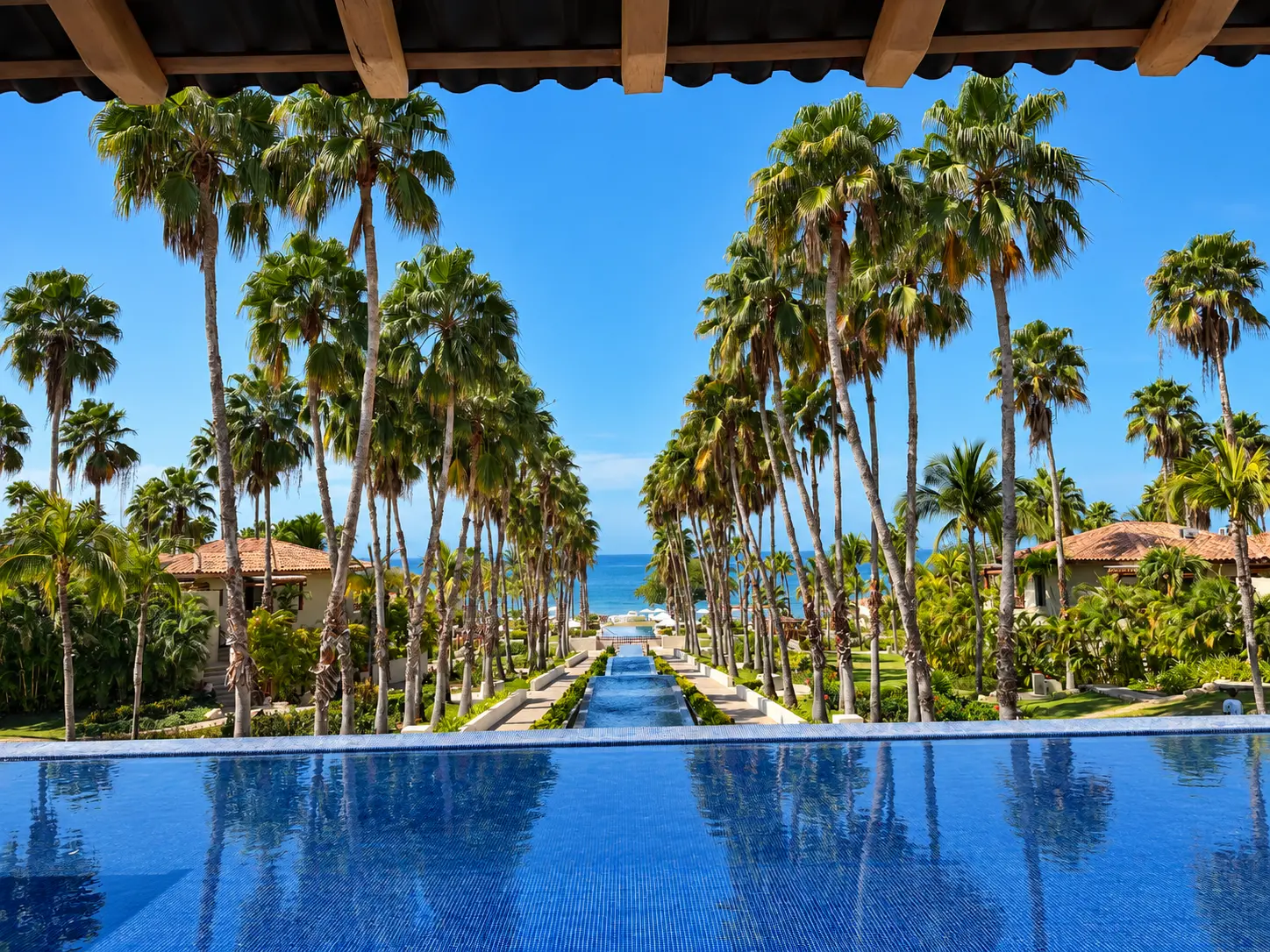 Infinity pool and palm-lined ocean view at Four Seasons Resort Punta Mita, Mexico