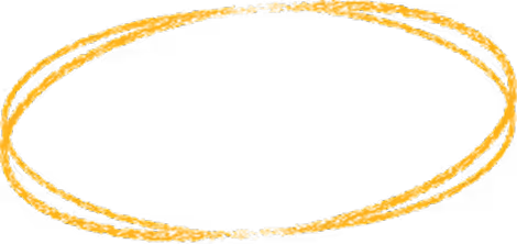 Orange double oval sketchy brushstroke circle on transparent background.