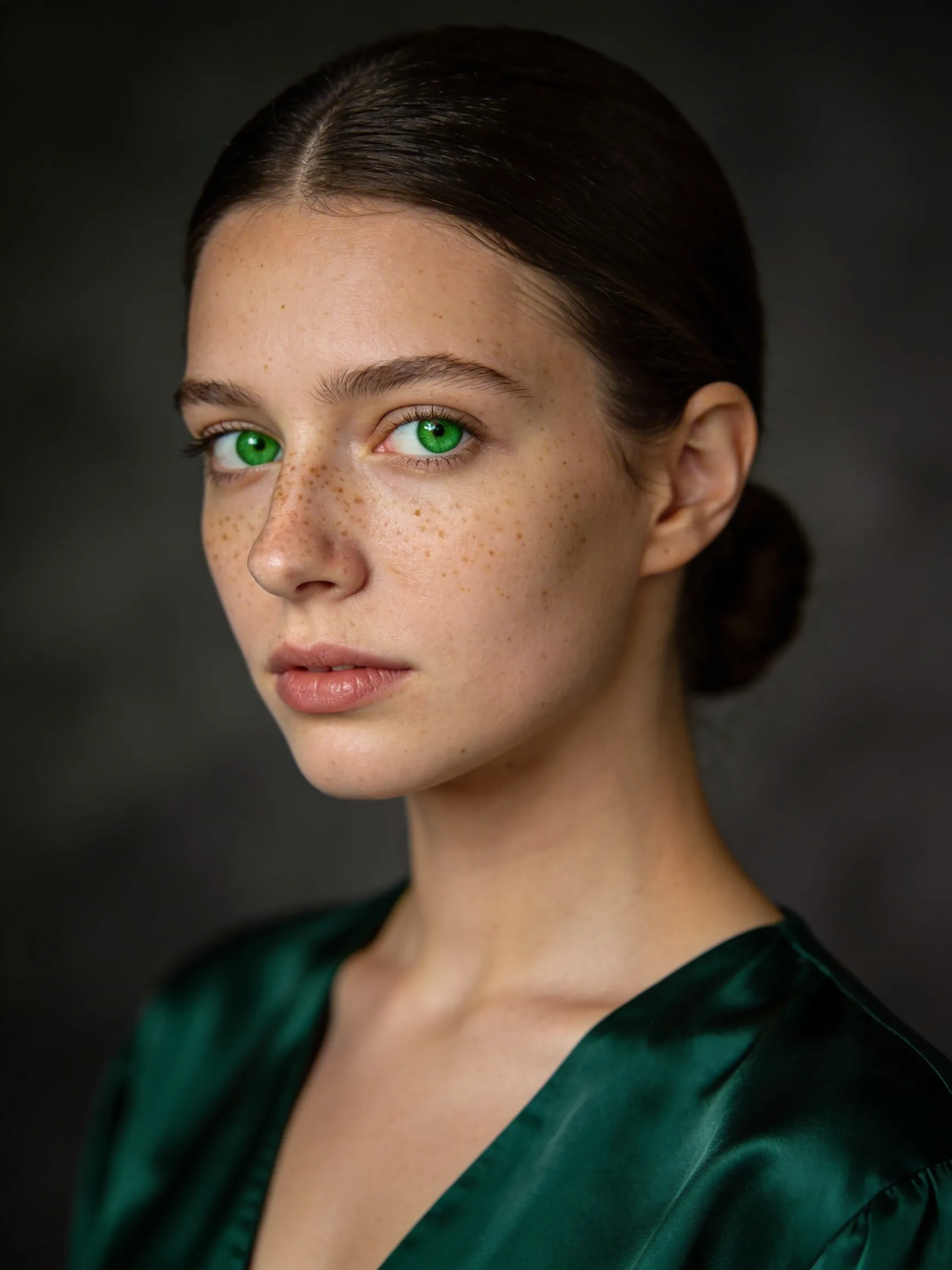 Portrait of a young European woman with freckles, professional team member photo