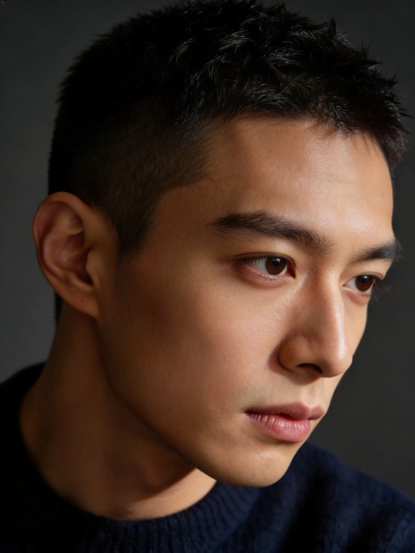Portrait of a young Asian man with high cheekbones, professional team member photo
