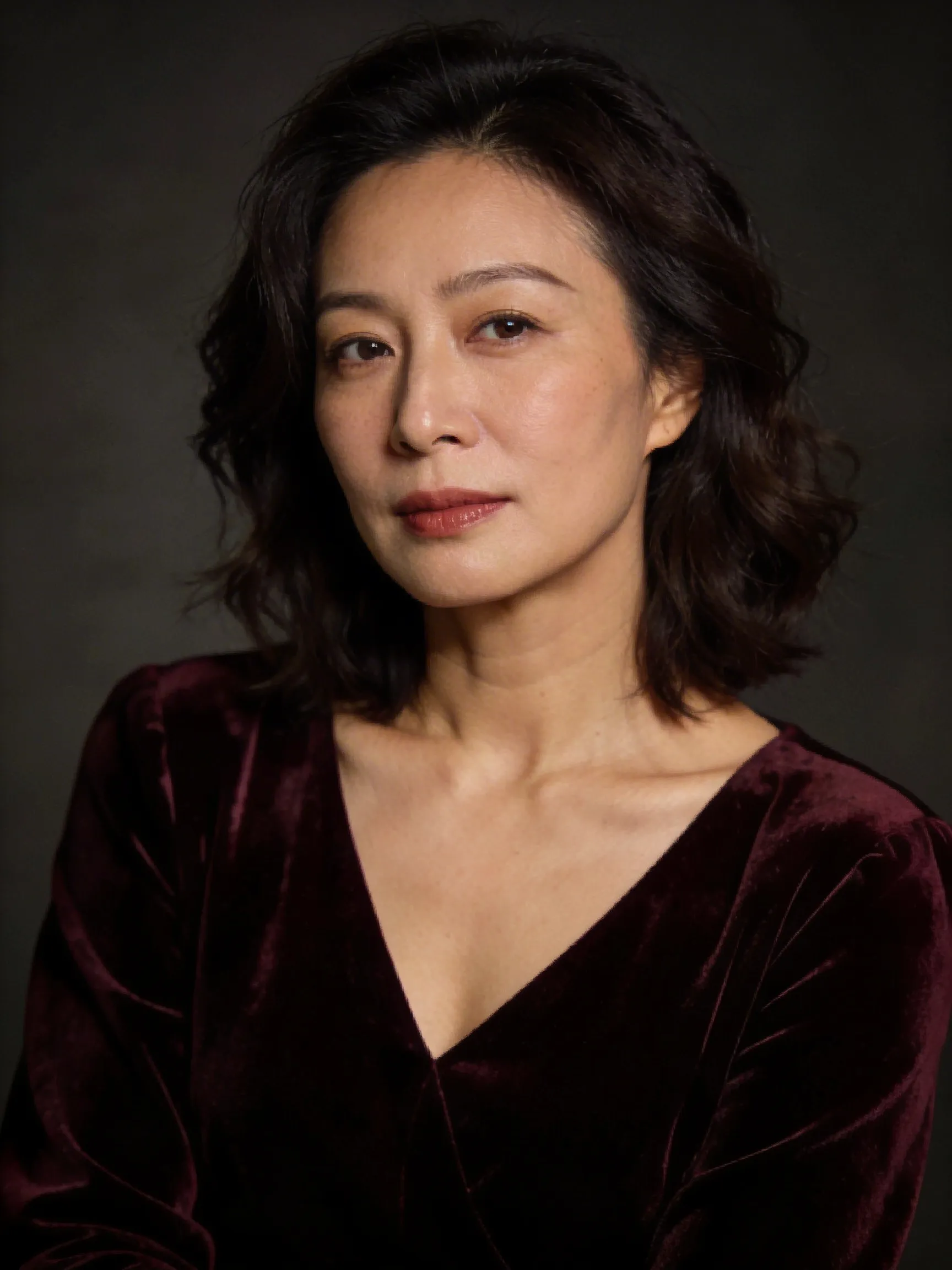 Portrait of a middle-aged Asian woman with elegant features, professional team member photo
