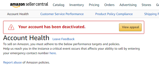 amazon account health screen