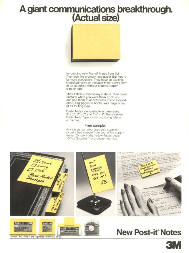One of the early ads for Post-it Notes