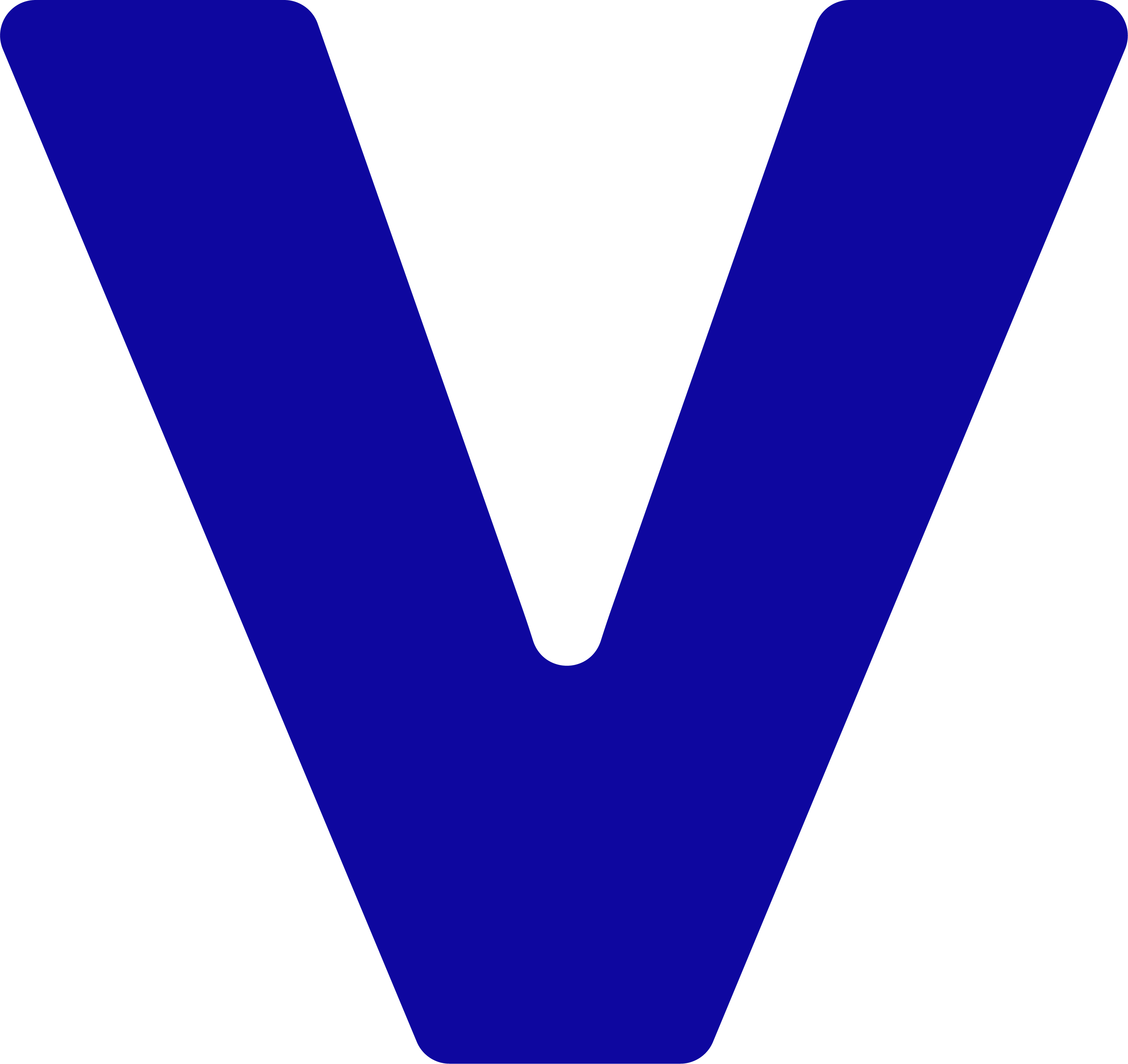 Lettre V majuscule en bleu foncé sur fond transparent.