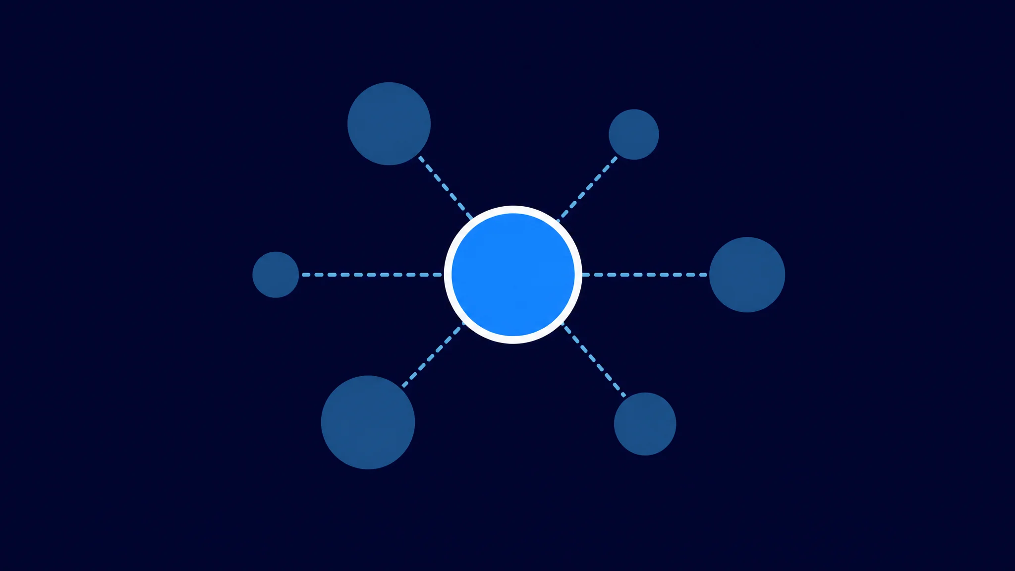 Abstract digitaal diagram van verbonden AI-agents op donkerblauwe achtergrond