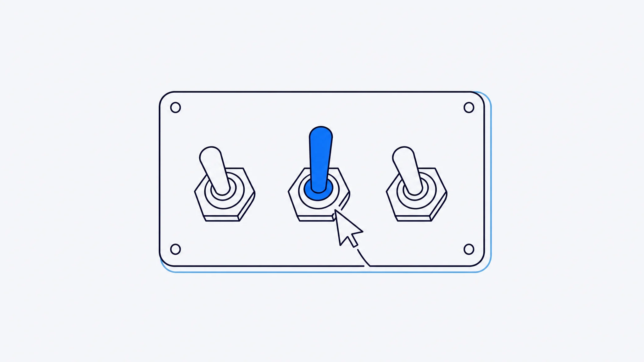 Minimal line illustration of a control panel with a switch operated by a human