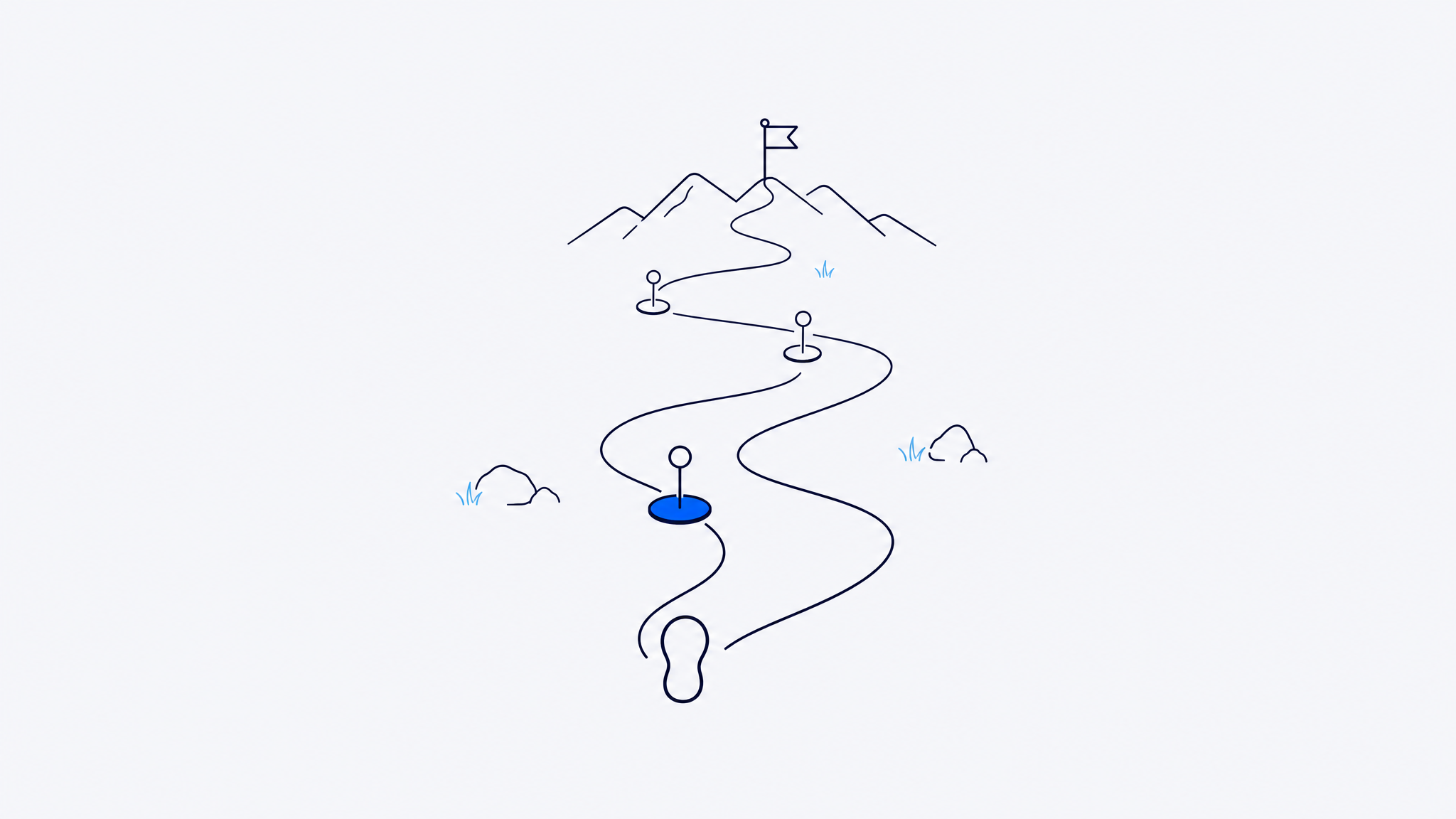Minimal line illustration of a path with a first, highlighted step.