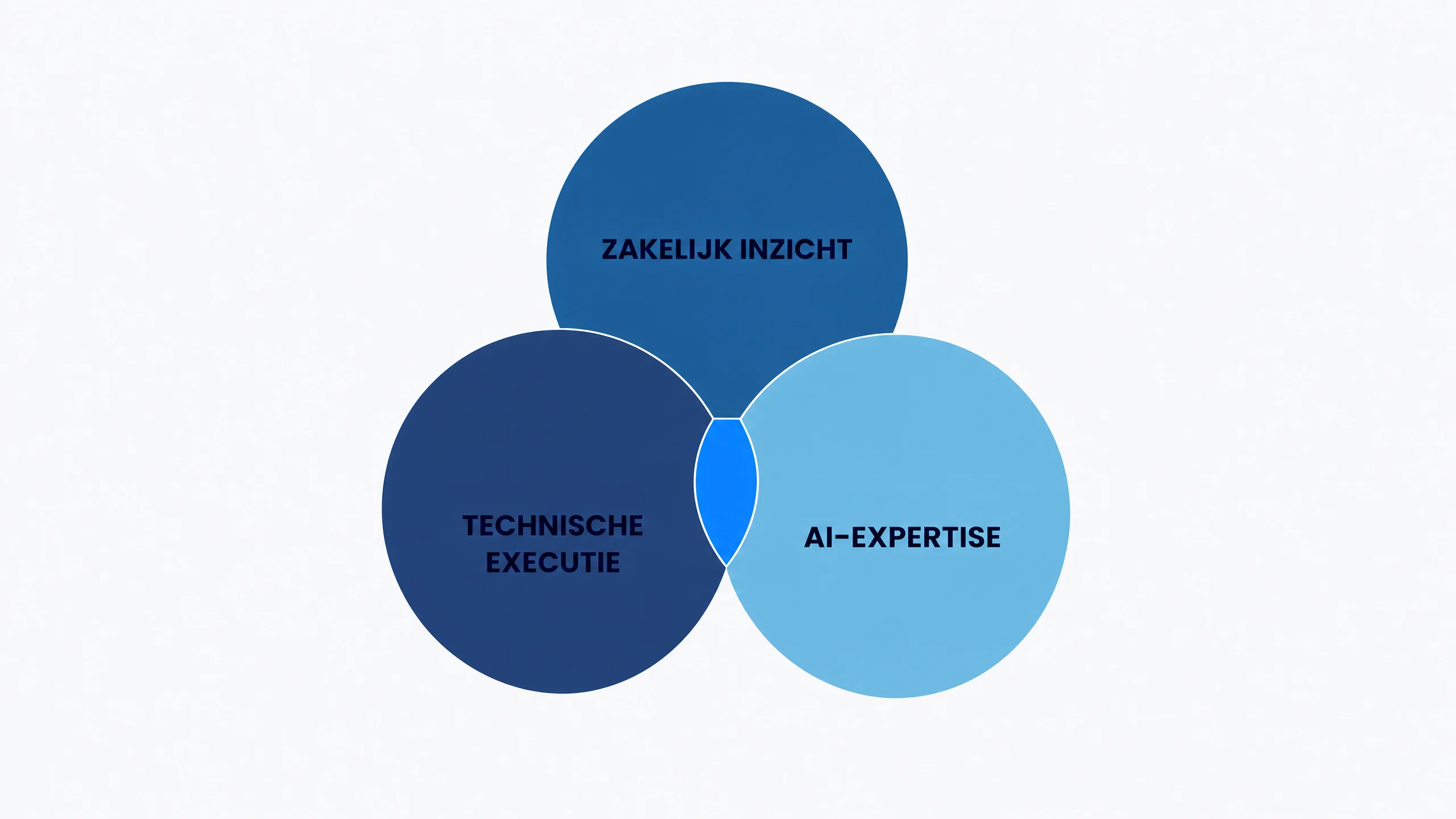 Diagram met drie cirkels: zakelijk inzicht, technische executie en AI-expertise, die slechts deels overlappen
