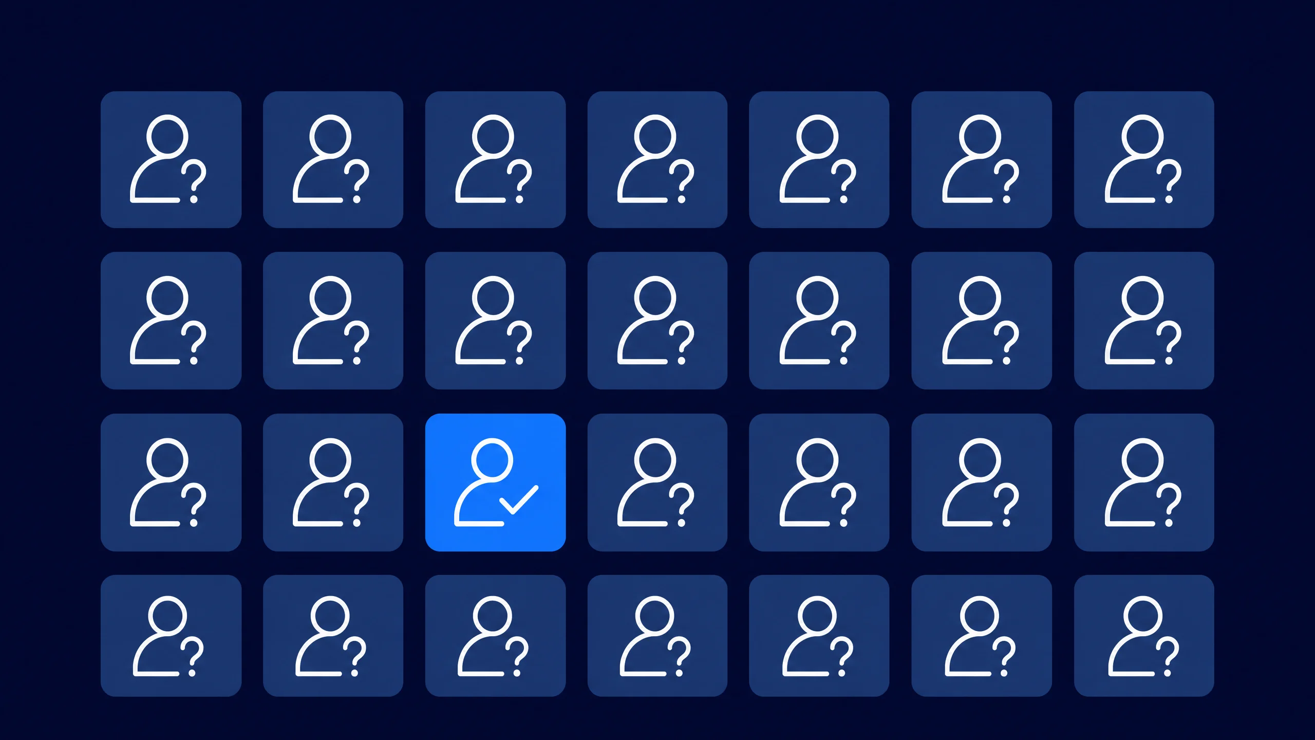 Grid of identical tiles with one differing tile highlighted, symbolising selecting the right candidate