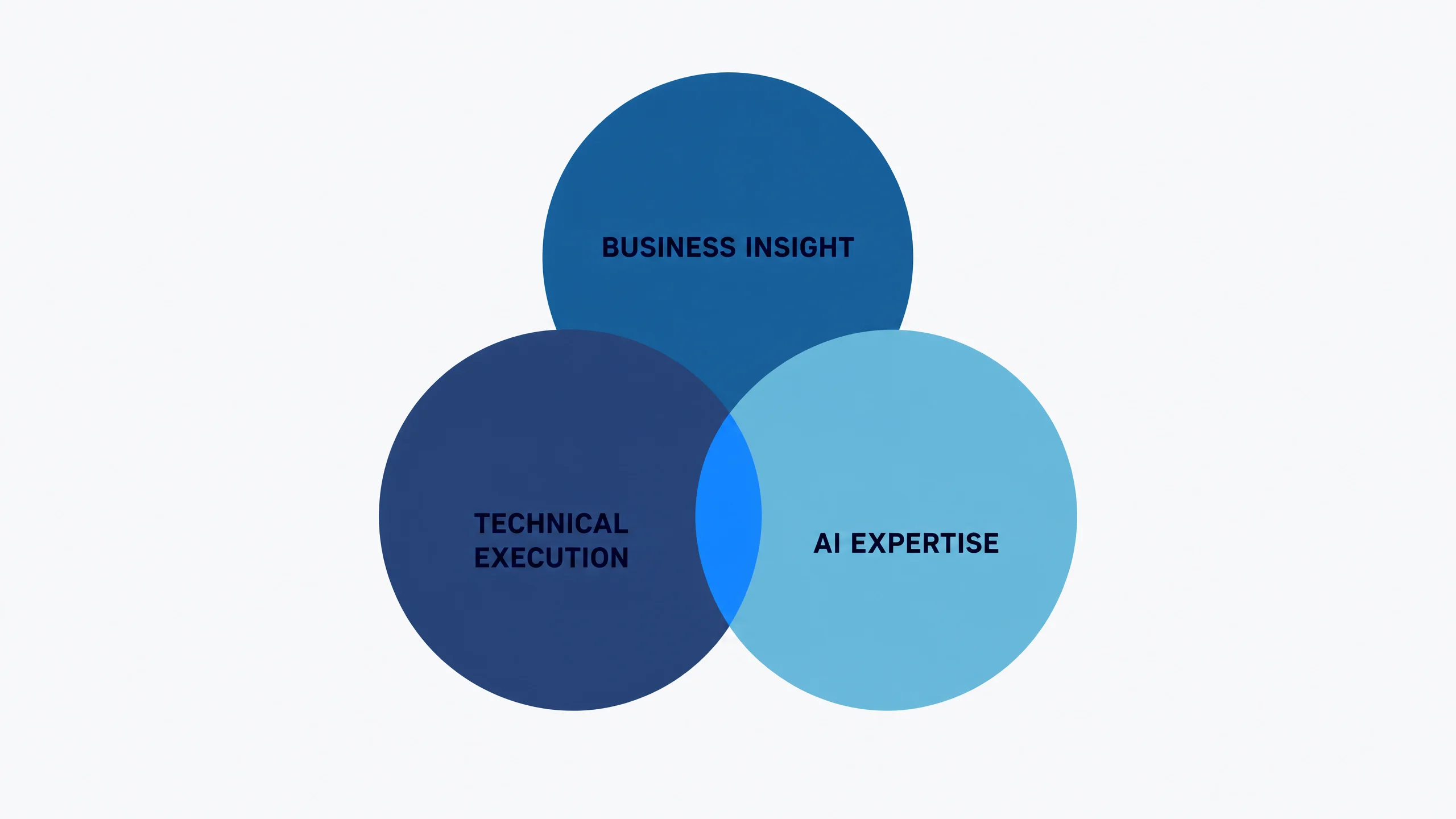 Diagram with three circles: business insight, technical execution and AI expertise, overlapping only partially