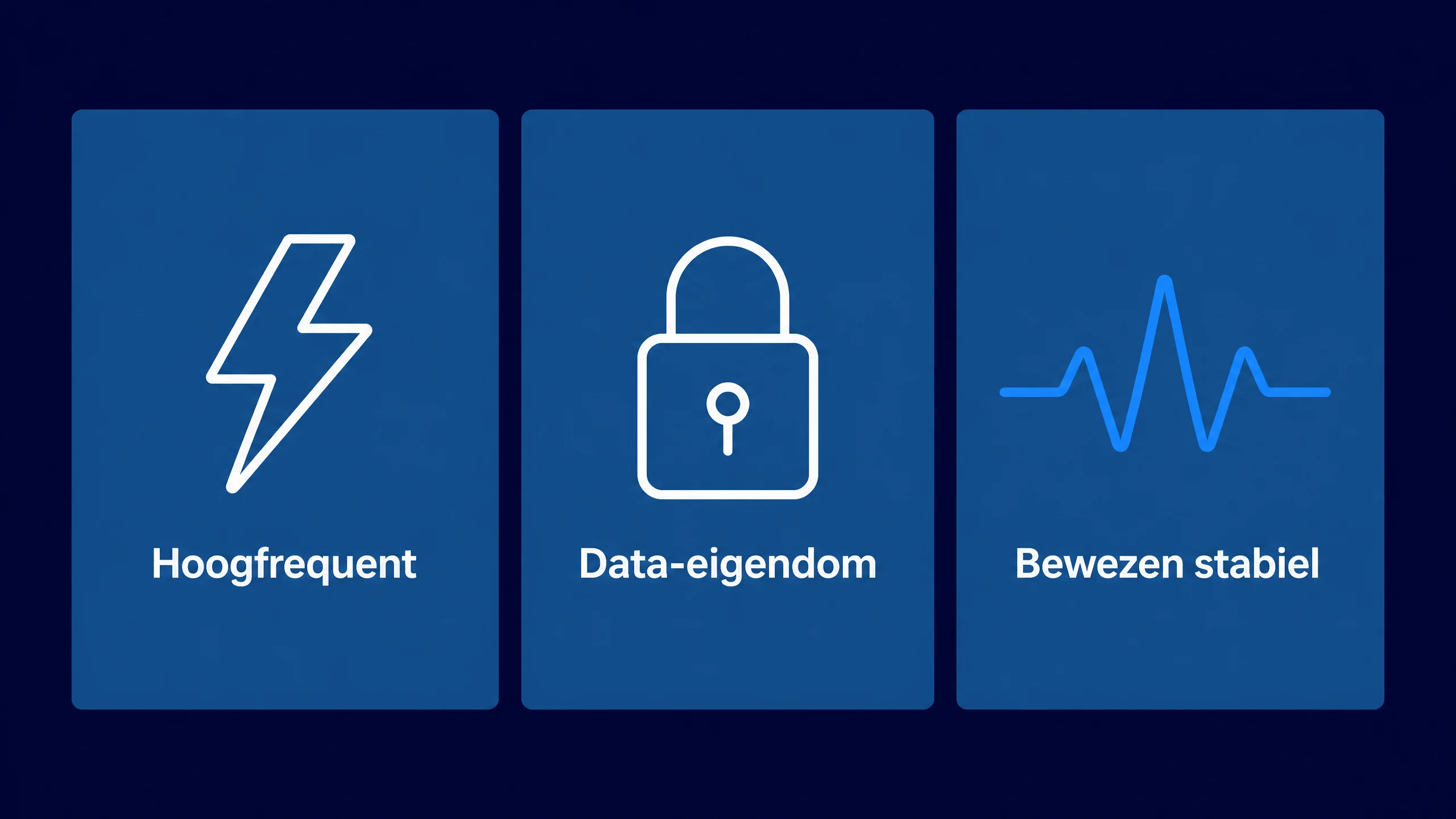 Statkaart met drie iconen voor hoogfrequent, data-eigendom en bewezen datastromen