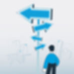 Illustration of a person standing in front of multiple directional arrows pointing in different directions.