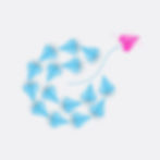 Illustration of blue paper planes flying in a circular formation, with one pink plane changing direction and flying outward.