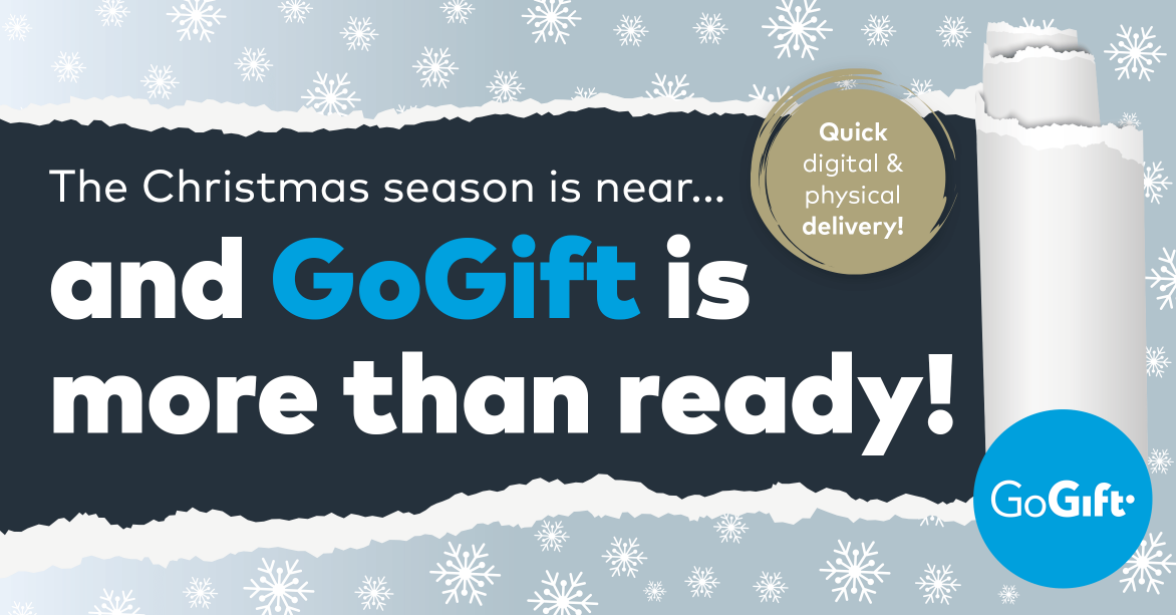 Blog banner reading "The Christmas season is near... and GoGift is more than ready!" with a "Quick digital & physical delivery" badge