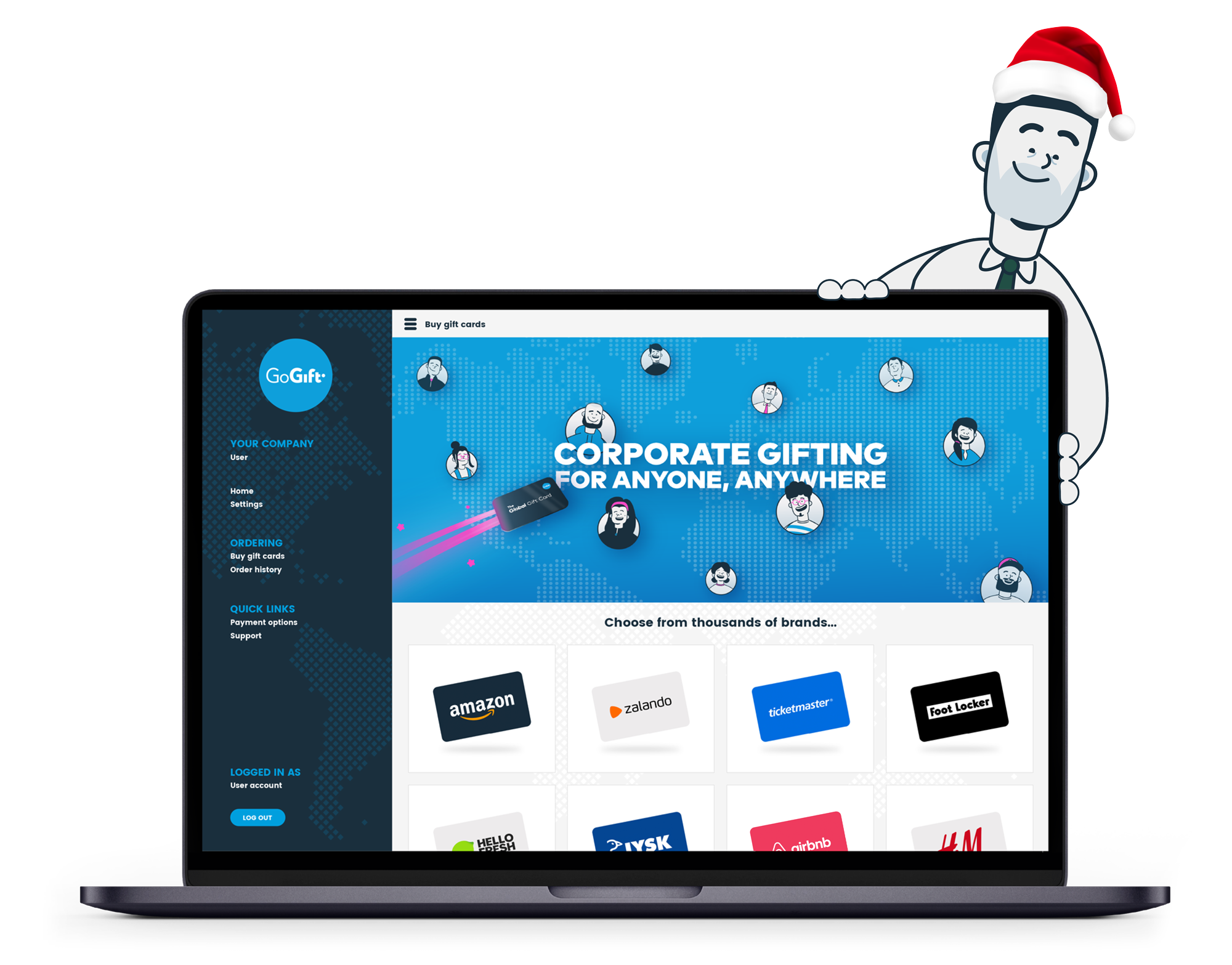 GoGift's Business Platform and a selection of gift cards