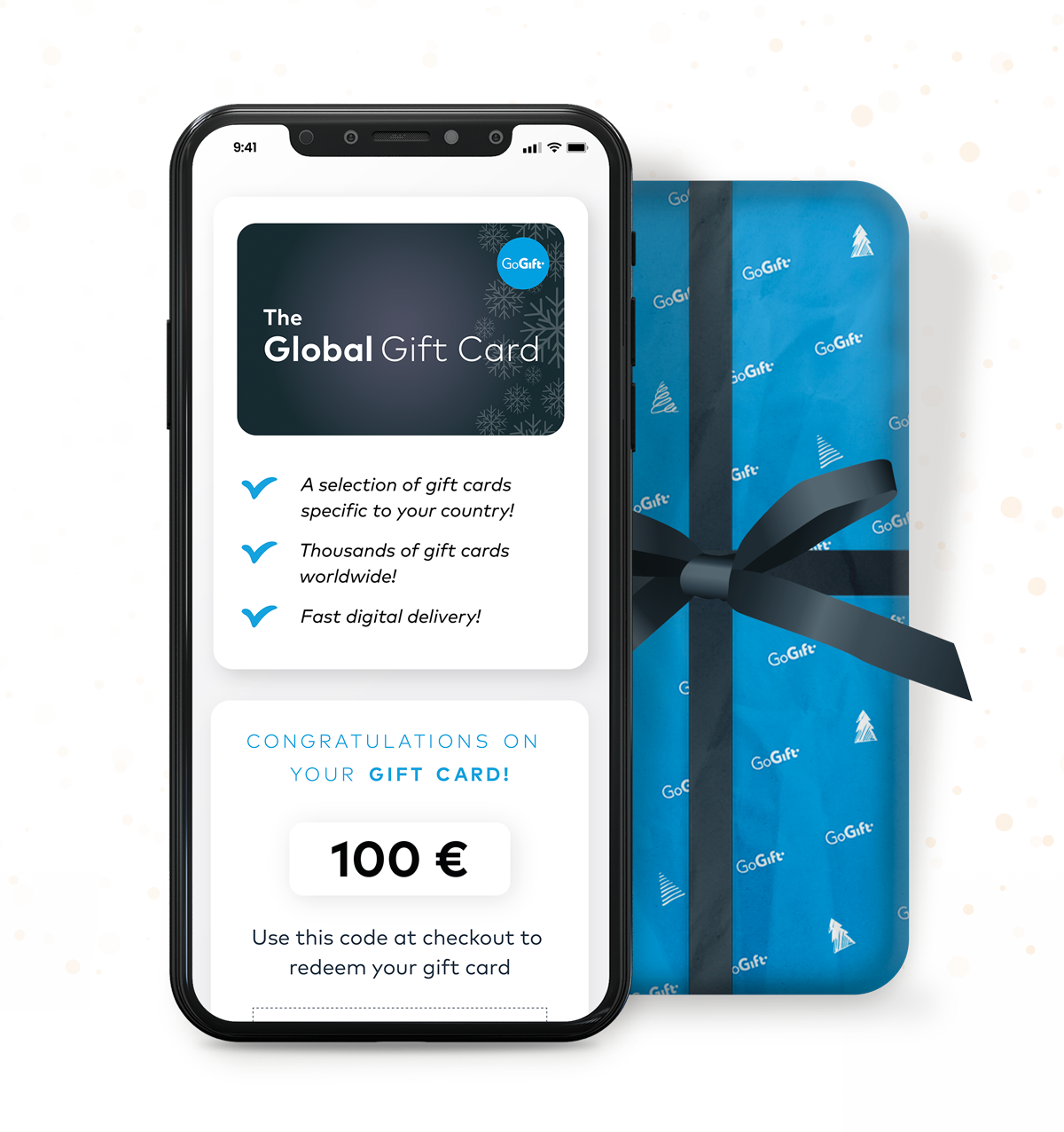 A digital version of The Global Gift Card gift wrapped for Christmas