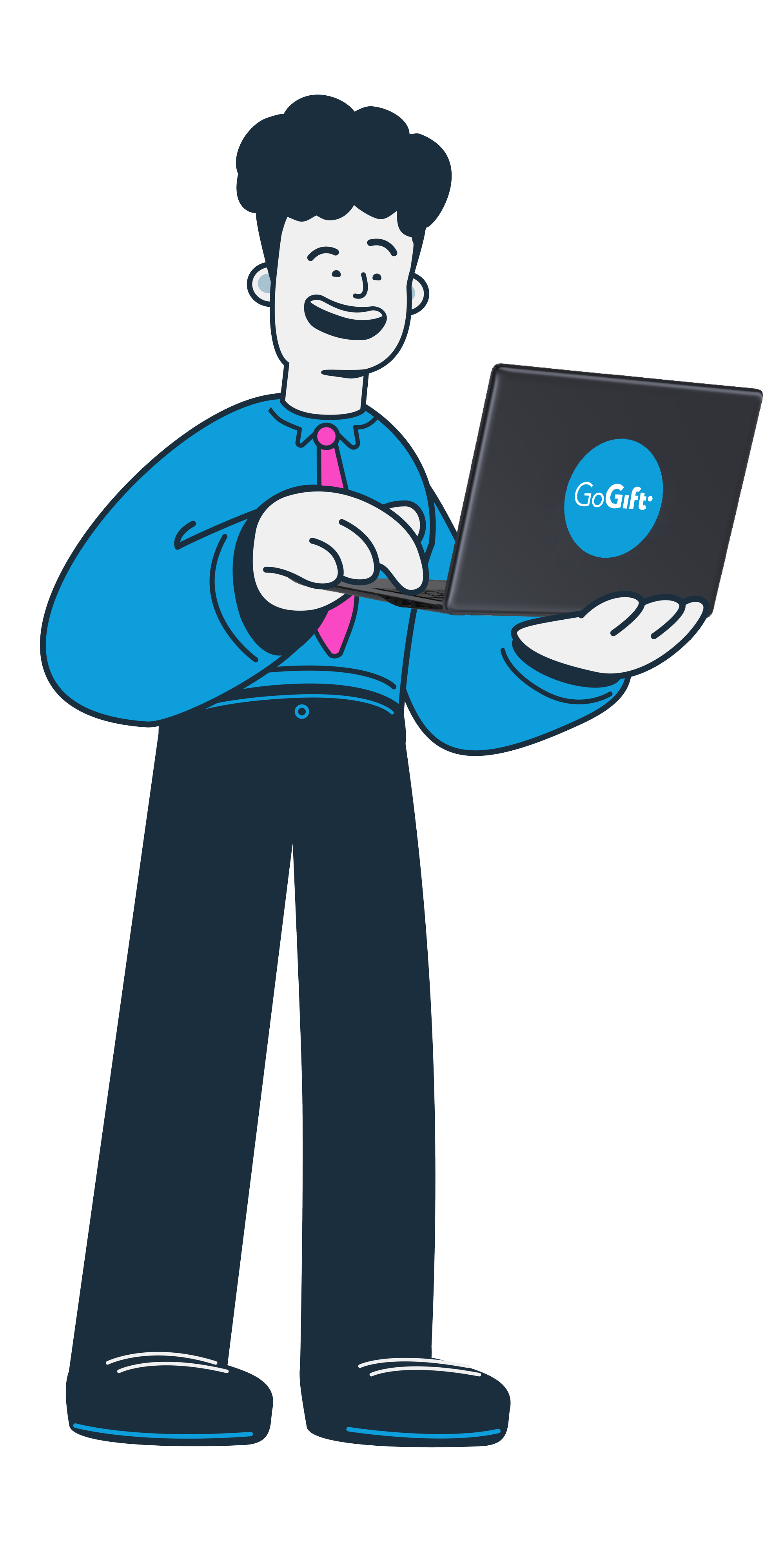 A GoGift character ready to order gift cards from GoGift