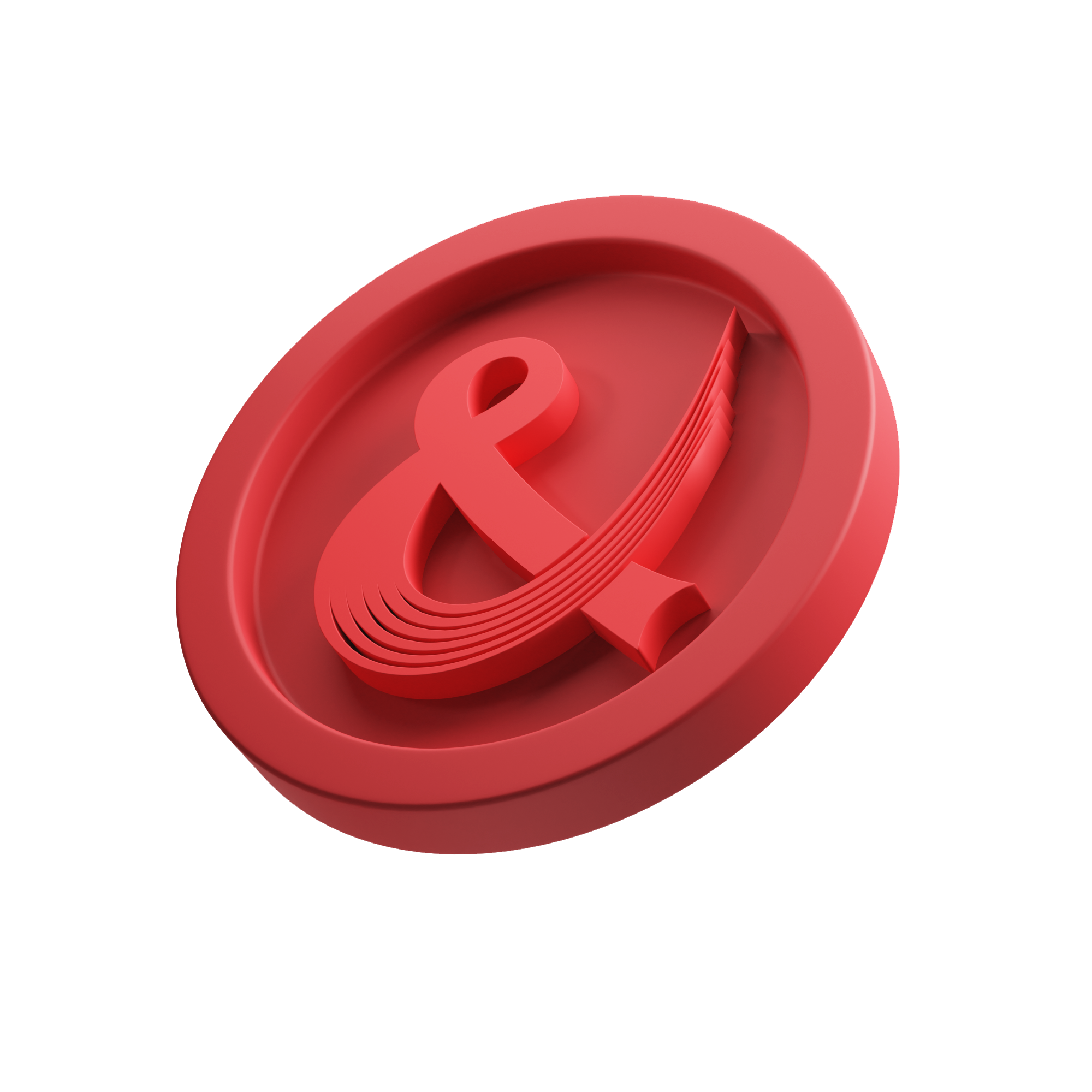 A 3D graphic of a red coin featuring a stylized ampersand in the center. The coin is set against a clean, white background, suggesting a monetary reward and incentive, commonly associated with a loyalty program incorporating points.