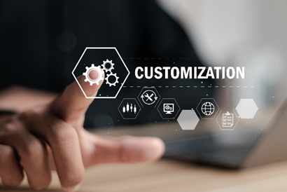 Hand touching digital interface with the word Customization.