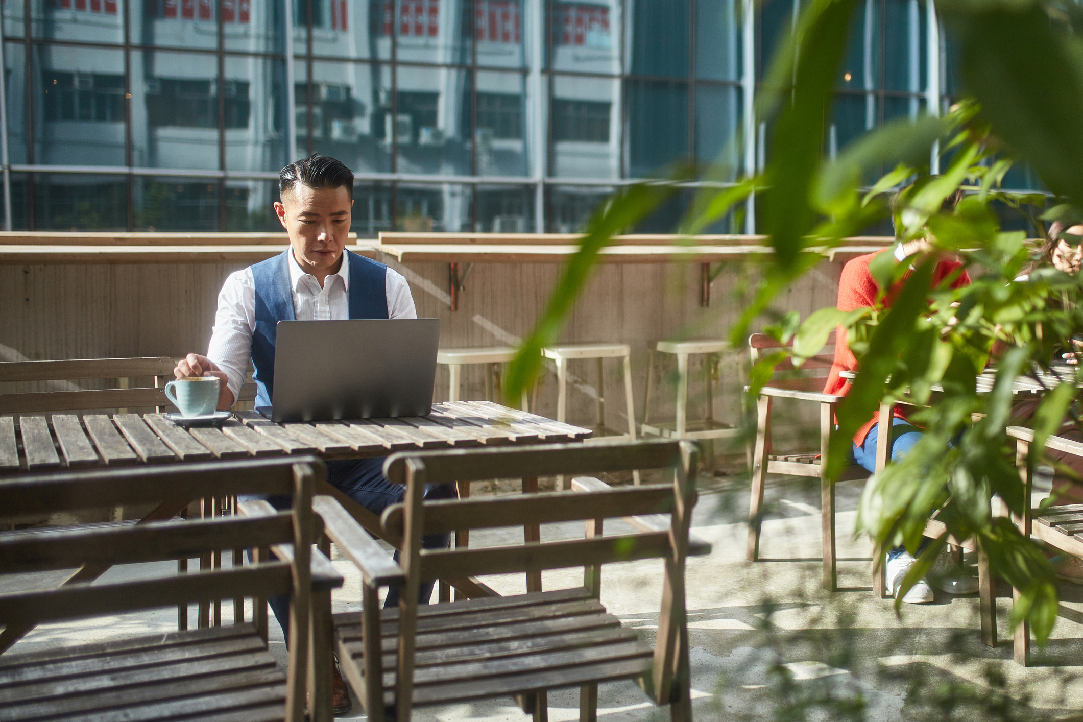 Employees working in different locations outside a traditional office setting